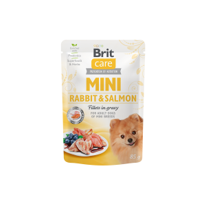 Brit Care Mini Rabbit&Salmon fillets in gravy drėgnas išrankiems, maistas mažų veislių šunims, 85 g