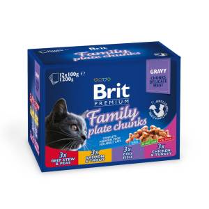 Brit Premium Cat Family Plate drėgnas maistas katėms, 12x100 g