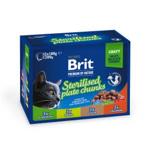 Brit Premium Cat Sterilised Plate drėgnas maistas sterilizuotoms katėms, 12x100 g