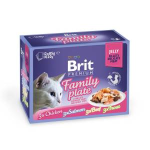 Brit Care Cat Delicate Fillets in Jelly Family Plate drėgnas maistas katėms, 12x85 g