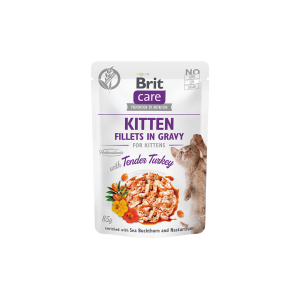 Brit Care Kitten Fillets in Gravy Turkey drėgnas maistas kačiukams, 85 g