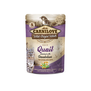 Carnilove Quail Dandelion Sterilized begrūdis, drėgnas maistas sterilizuotoms katėms, 85 g