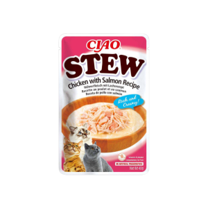 Ciao Cat Stew Chicken Salmon begrūdis, drėgnas maistas katėms, 40 g