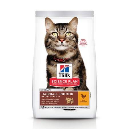 Hill's Science Plan Hairball Indoor Mature Adult 7+ Chicken dry food for older cats against the formation of hairballs, 1.5 kg H