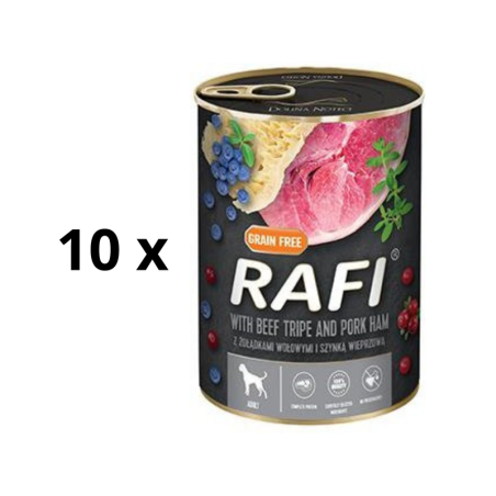 Rafi Pate drėgnas maistas šunims su kumpiu, jautienos žarnokais, mėlynėmis ir spanguolėmis, 10x400 g RAFI - 1