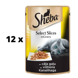 Ėdalas katėms „SHEBA“, su vištiena, maišeliuose,  85 g  x  12 vnt. pakuotė