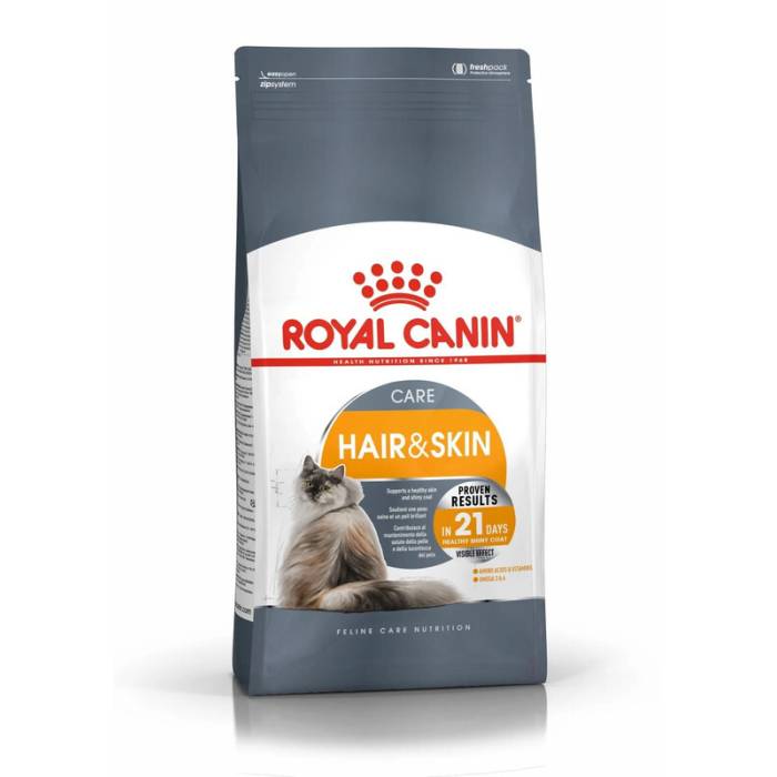 Royal Canin Hair and Skin Care sausā barība, kas paredzēta pieaugušu kaķu veselīgas ādas un kažokādas uzturēšanai, 2 kg