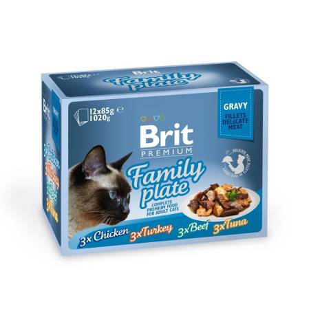 Brit Care Cat Delicate Fillets in Gravy Family Plate влажный корм для кошек, 12х85 г