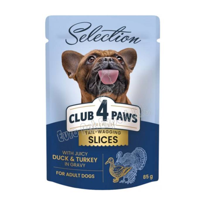 CLUB 4 PAWS PremiumPlus Полнорационная консерва для взрослых собак мелких пород с уткой и индейкой, 85 г