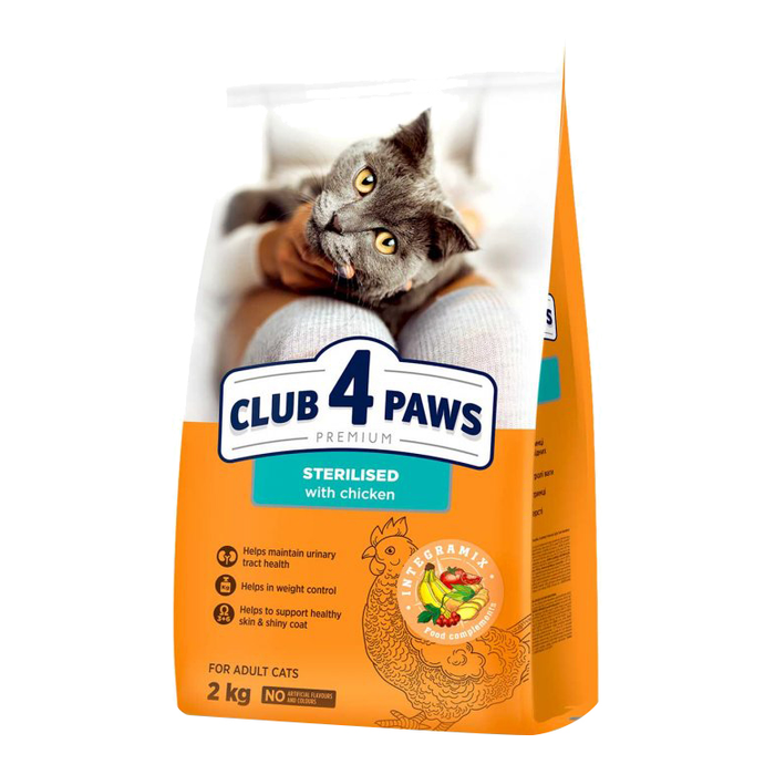 CLUB 4 PAWS Premium Полнорационный корм для взрослых стерилизованных кошек, 2 кг.
