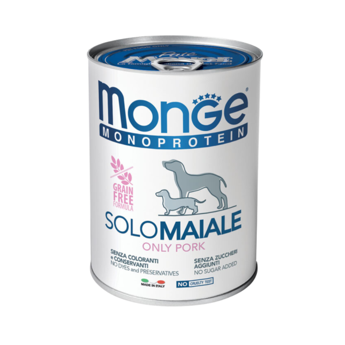 Monge Monoproteico Solo Wet Dog Pate wet food for dogs with pork, 400 g