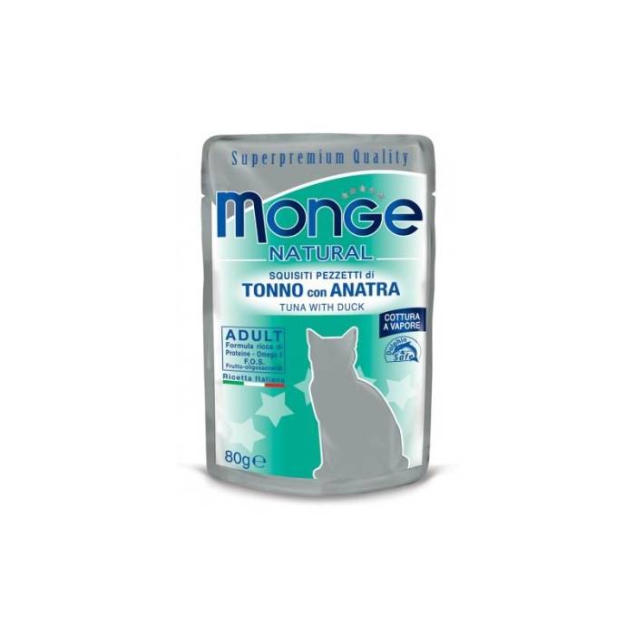 Monge Natural Wet Cat Pouches märgtoit kassidele tuunikala ja pardiga, 80 g
