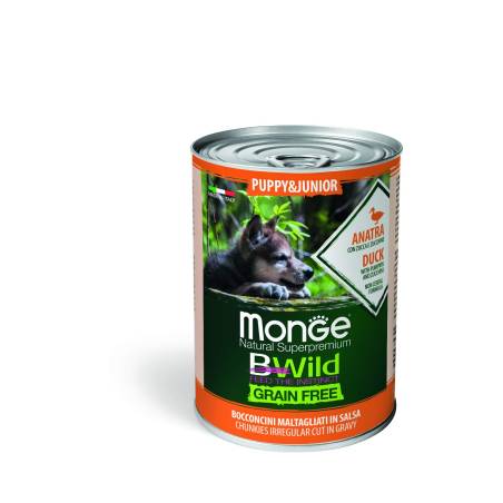 Monge BWILD Dog Puppy&Junior беззерновой влажный корм для щенков с уткой, тыквой и кабачками, 400 г