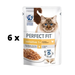 Konservuotas ėdalas PERFECT FIT maišeliai jautrioms katėms su vištiena, 85g  x  6 vnt. pakuotė