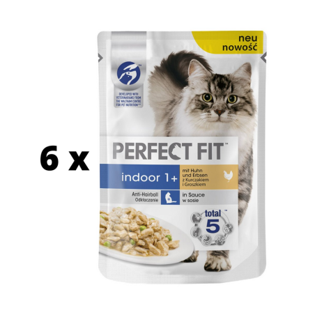 Konservi PERFECT FIT iekštelpu kaķiem, ar vistu un zirņiem, 85g x 6 gab. iepakojums PERFECT FIT - 1
