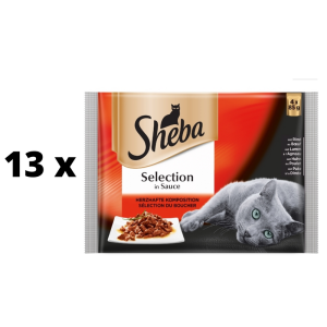 Ėdalas katėms „SHEBA“, įvairios mėsos rinkinys, maišeliuose, 4 x 85 g  x  13 vnt. pakuotė