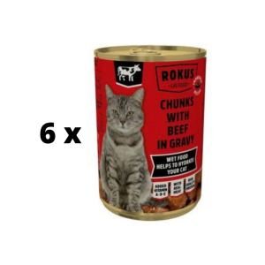 Konservuotas kačių ėdalas ROKUS, su jautiena, 415 g  x  6 vnt. pakuotė