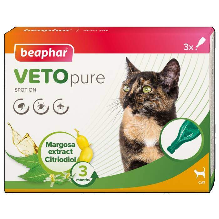 Lašai nuo blusų, erkių katėms - Beaphar Spot on Veto pure, 3 vnt.