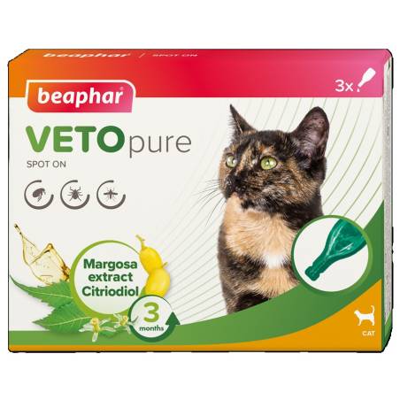 Lašai nuo blusų, erkių katėms - Beaphar Spot on Veto pure, 3 vnt.
