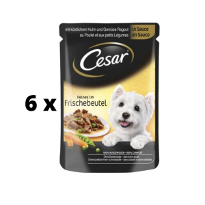 Šlapias ėdalas CESAR šunims maišeliuose su vištiena ir daržovėmis, 100 g  x  6 vnt. pakuotė