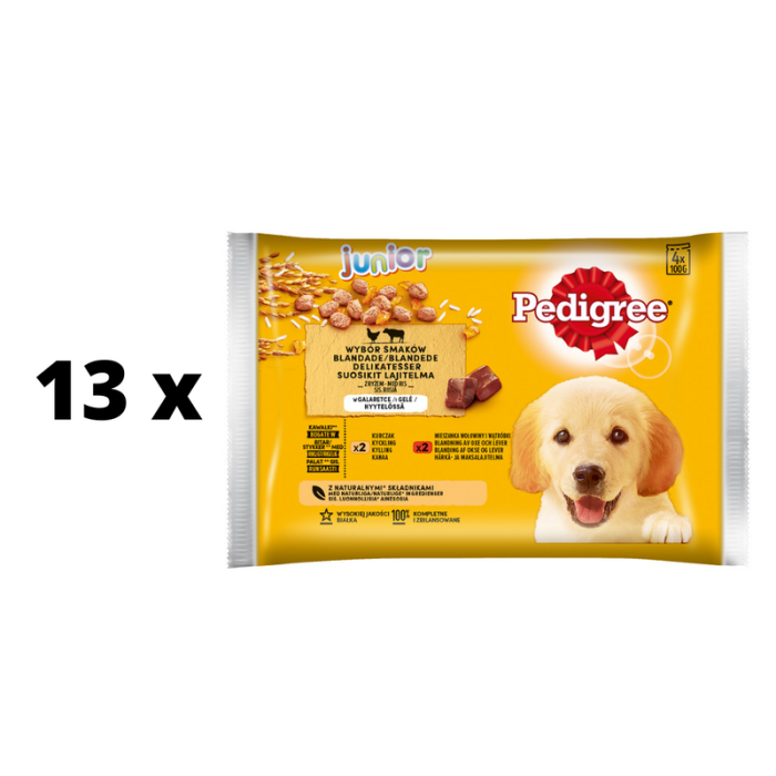 Suņu barības komplekts PEDIGREE Junior, 4 x 100 g x 13 gab. iepakojums PEDIGREE - 1