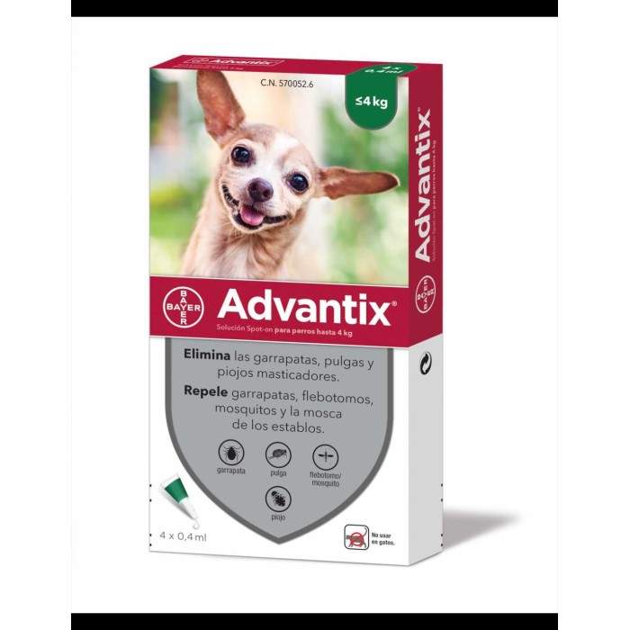 Advantix lietišķais risinājums no blusām un ērču suņiem līdz 4 kg, 4 gab. ADVANTIX - 1