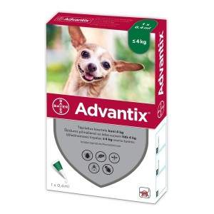 ADVANTIX užlašinamasis tirpalas nuo blusų ir erkių šunims iki 4kg, 1 vnt. ADVANTIX - 1