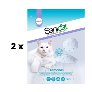 Kraikas katėms SANICAT Diamonds, iš silikagelio, 3,8 l  x  2 vnt. pakuotė