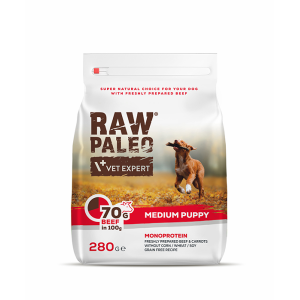 Raw Paleo sausas, begrūdis maistas vidutinių veislių šuniukams Puppy Medium su jautiena, 280 g Raw Paleo - 1