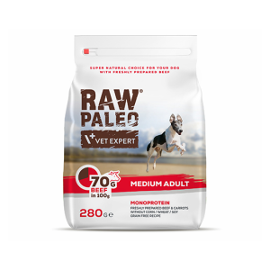 RAW Paleo Dry, Hydrodd Food for Medium Breed Dogs Adult Medium with Beef, 280 g Raw Paleo - 1