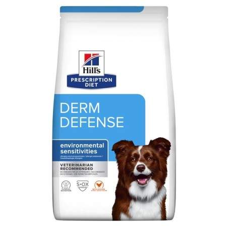 Hill's Prescription Diet Derm Defense Canine Chicken sausas maistas šunims, skirtas padėti sumažinti reakciją į aplinkos alergen