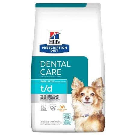 Hill's Prescription Diet Dental Care t/d Mini barība mazo šķirņu suņiem, kas samazina zobu aplikumu, traipus un zobakmeni, 3 kg 