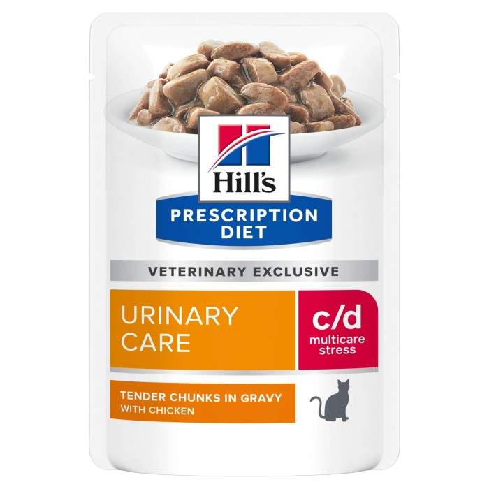 Hill's Prescription Diet Urinary Care c/d Multicare Stress Chicken mitrā barība kaķiem, lai stiprinātu urīnceļu veselību un pārv