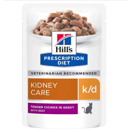 Hill's Prescription Diet Kidney Care k/d Beef mitrā barība kaķiem nieru darbības atbalstam, 85 g Hill's - 1