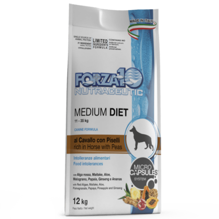 Forza10 Medium Diet Low Grain Horse and Peas diētiskā, sausā barība suņiem ar pārtikas nepanesību un alerģijām, 12 kg Forza10 - 