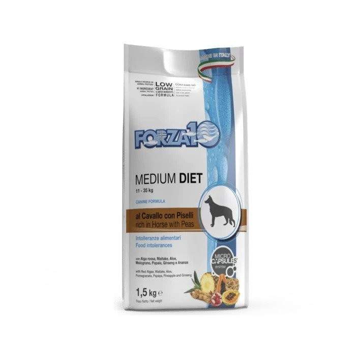 Forza10 Medium Diet Low Grain Horse and Peas диетический сухой корм для собак с пищевой непереносимостью и аллергией, 1,5 кг For