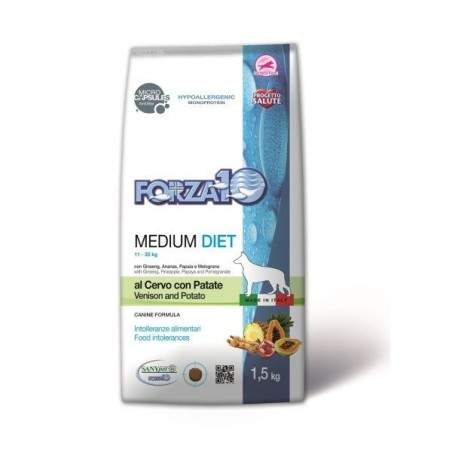 Forza10 Medium Diet Low Grain with Deer and Potato dietinis, sausas maistas šunims, su maisto netoleravimu ir alergijomis, 1,5 k