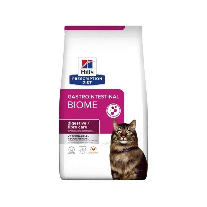 Hill's Prescription Diet Gastrointestinal Biome Digestive and Fibre Care Chicke sausā barība kaķiem, lai nodrošinātu zarnu vesel