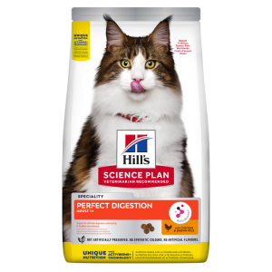Hill's Science Plan Perfect Digestion Adult 1+ Chicken and Brown Rice sausas maistas katėms, palaiko sveiką virškinimą, 7 kg Hil