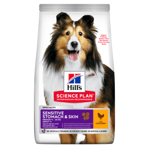 Hill's Science Plan Sensitive Stomach and Skin Medium Adult kuivtoit keskmist tõugu koertele, seedimine ja karvkatte sära, 14 kg
