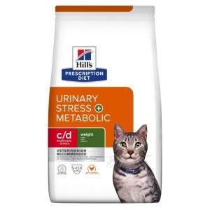 Hill's Prescription Diet Urinary Stress plus Metabolic c/d dry food for cats to help manage stress and reduce body weight, 8 kg 