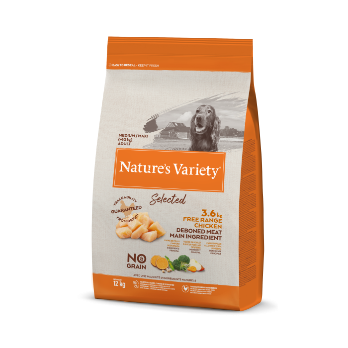 Nature's Variety Selected Med/Max Adult Chicken bezgraudu sausā suņu barība, 12 Kg Nature's Variety - 1