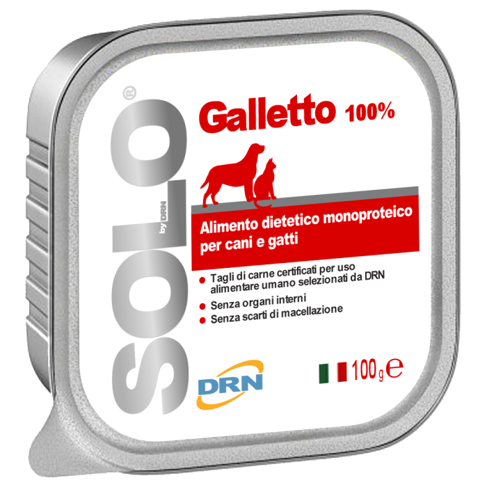 DRN Solo Galletto монопротеиновый влажный корм для собак и кошек с курица, 100 g DRN S.R.L. - 1
