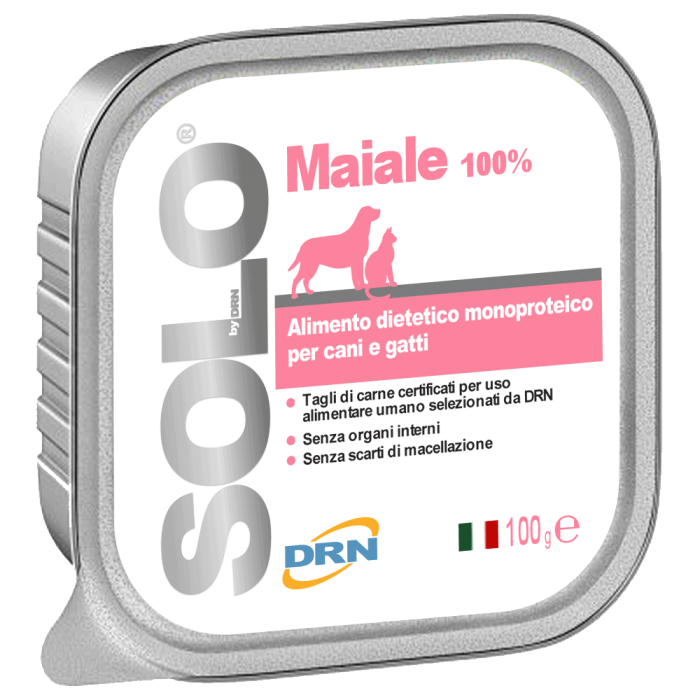 DRN Solo Maiale monoproteīna mitrā barība suņiem un kaķiem ar cūkgaļa, 100 g DRN S.R.L. - 1